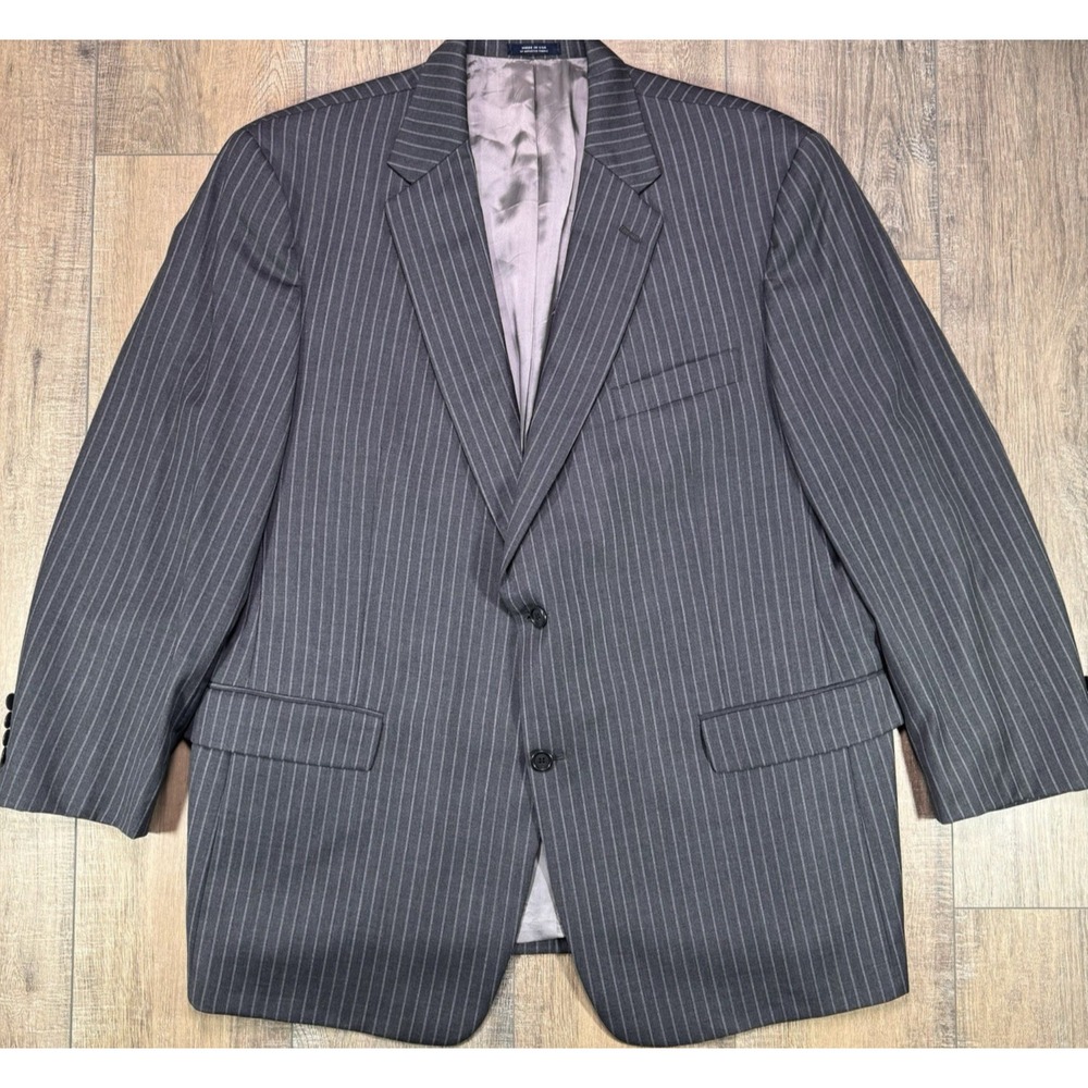 Hart Schaffner Marx 1887 Mens 48R Charcoal Grey Pinstripe Wool Suit Blazer Coat